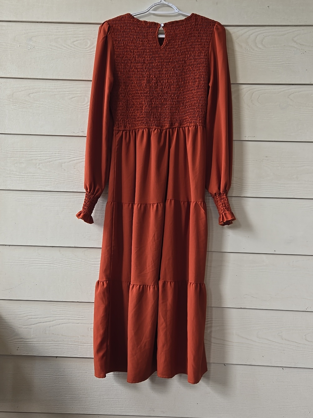 SHEIN Rust Smocked Long-Sleeve Tiered Maxi Dress - Picture 7 of 9